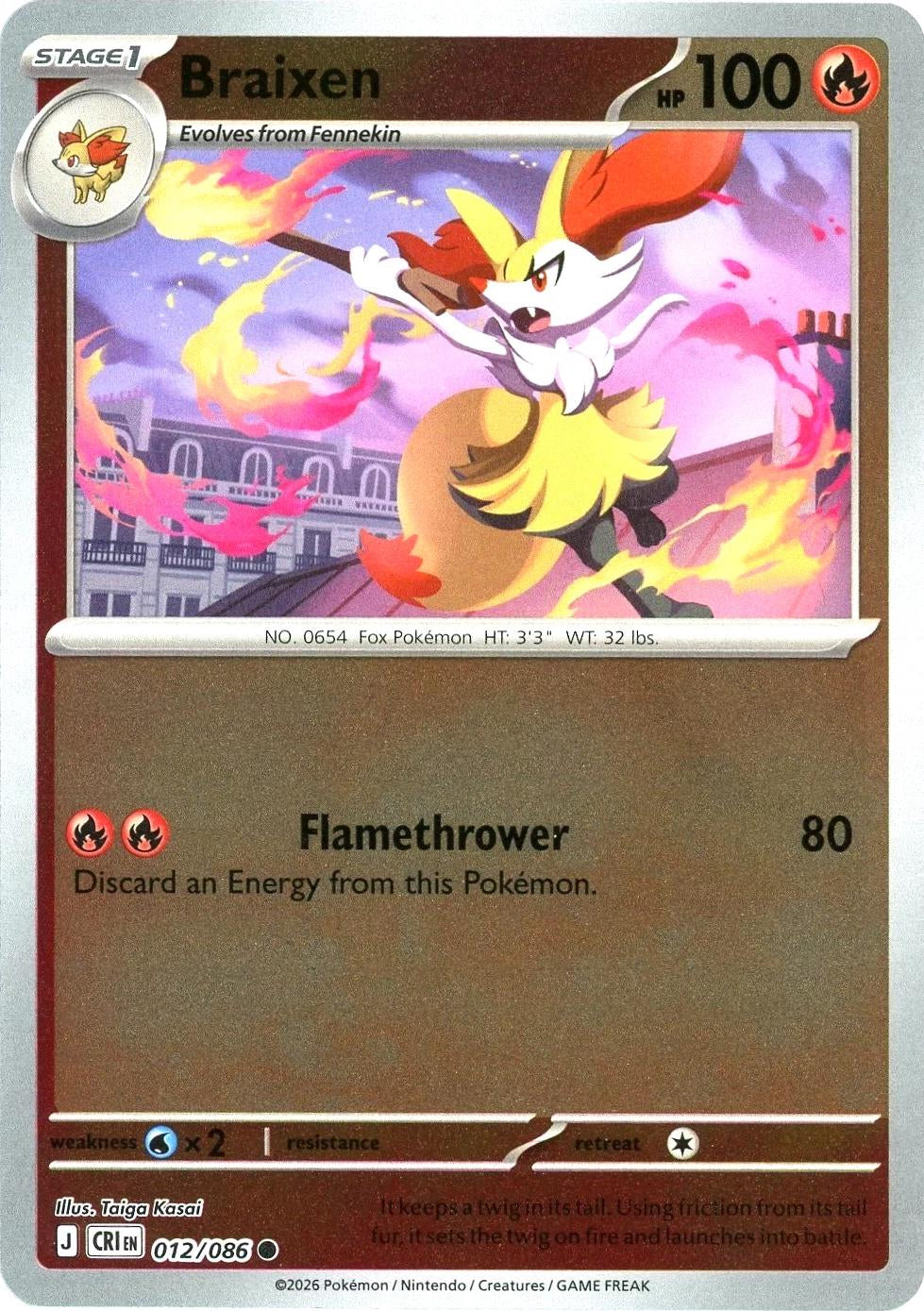 Chaos Rising Braixen #012/86 reverse holo